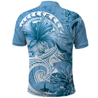 Polynesian Hibiscus Flower Tribal Polo Shirt Blue Color