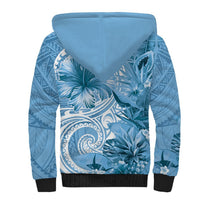 Polynesian Hibiscus Flower Tribal Sherpa Hoodie Blue Color LT9 - Polynesian Pride