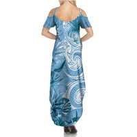Polynesian Hibiscus Flower Tribal Summer Maxi Dress Blue Color LT9 - Polynesian Pride