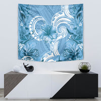 Polynesian Hibiscus Flower Tribal Tapestry Blue Color
