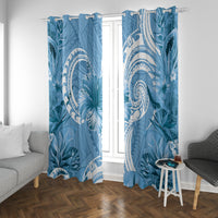Polynesian Hibiscus Flower Tribal Window Curtain Blue Color LT9 With Grommets Blue - Polynesian Pride