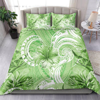 Polynesian Hibiscus Flower Tribal Bedding Set Lime Green Color