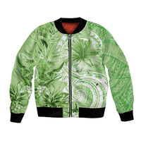Polynesian Hibiscus Flower Tribal Bomber Jacket Lime Green Color