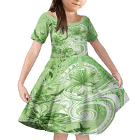 Polynesian Hibiscus Flower Tribal Family Matching Tank Maxi Dress and Hawaiian Shirt Lime Green Color LT9 Daughter's Dress Lime Green - Polynesian Pride