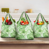 Polynesian Hibiscus Flower Tribal Grocery Bag Lime Green Color