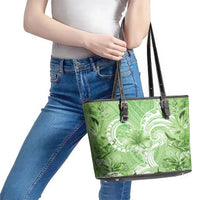 Polynesian Hibiscus Flower Tribal Leather Tote Bag Lime Green Color LT9 - Polynesian Pride