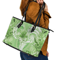 Polynesian Hibiscus Flower Tribal Leather Tote Bag Lime Green Color LT9 - Polynesian Pride