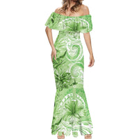 Polynesian Hibiscus Flower Tribal Mermaid Dress Lime Green Color LT9 - Polynesian Pride
