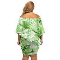 Polynesian Hibiscus Flower Tribal Off Shoulder Short Dress Lime Green Color LT9 - Polynesian Pride