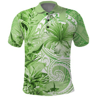 Polynesian Hibiscus Flower Tribal Polo Shirt Lime Green Color