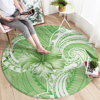 Polynesian Hibiscus Flower Tribal Round Carpet Lime Green Color LT9 - Polynesian Pride