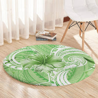Polynesian Hibiscus Flower Tribal Round Carpet Lime Green Color LT9 - Polynesian Pride