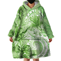Polynesian Hibiscus Flower Tribal Wearable Blanket Hoodie Lime Green Color