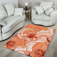 Polynesian Hibiscus Flower Tribal Area Rug Peach Color