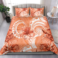 Polynesian Hibiscus Flower Tribal Bedding Set Peach Color