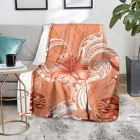 Polynesian Hibiscus Flower Tribal Blanket Peach Color