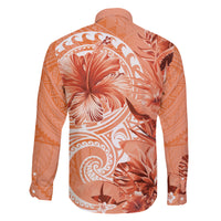 Polynesian Hibiscus Flower Tribal Family Matching Mermaid Dress and Hawaiian Shirt Peach Color