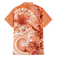 Polynesian Hibiscus Flower Tribal Family Matching Summer Maxi Dress and Hawaiian Shirt Peach Color