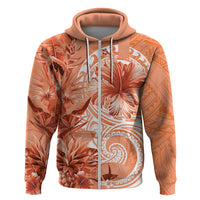 Polynesian Hibiscus Flower Tribal Hoodie Peach Color