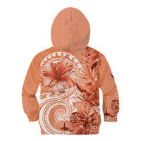 Polynesian Hibiscus Flower Tribal Kid Hoodie Peach Color