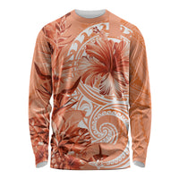 Polynesian Hibiscus Flower Tribal Long Sleeve Shirt Peach Color LT9 Unisex Peach - Polynesian Pride