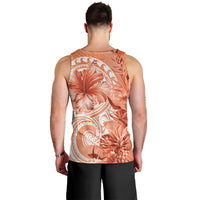 Polynesian Hibiscus Flower Tribal Men Tank Top Peach Color