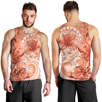 Polynesian Hibiscus Flower Tribal Men Tank Top Peach Color