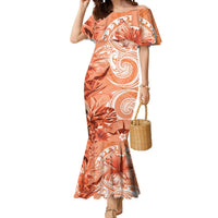 Polynesian Hibiscus Flower Tribal Mermaid Dress Peach Color LT9 Women Peach - Polynesian Pride