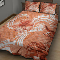Polynesian Hibiscus Flower Tribal Quilt Bed Set Peach Color
