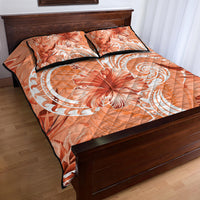 Polynesian Hibiscus Flower Tribal Quilt Bed Set Peach Color