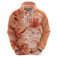 Polynesian Hibiscus Flower Tribal Zip Hoodie Peach Color