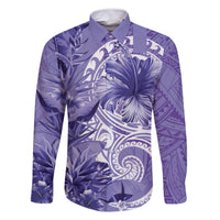 Polynesian Hibiscus Flower Tribal Family Matching Tank Maxi Dress and Hawaiian Shirt Violet Color LT9 Dad's Shirt - Long Sleeve Violet - Polynesian Pride