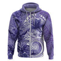 Polynesian Hibiscus Flower Tribal Hoodie Violet Color