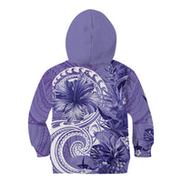 Polynesian Hibiscus Flower Tribal Kid Hoodie Violet Color