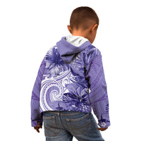 Polynesian Hibiscus Flower Tribal Kid Hoodie Violet Color