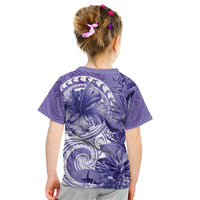 Polynesian Hibiscus Flower Tribal Kid T Shirt Violet Color