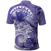 Polynesian Hibiscus Flower Tribal Polo Shirt Violet Color