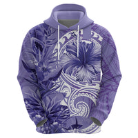 Polynesian Hibiscus Flower Tribal Zip Hoodie Violet Color