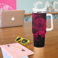 Pink Polynesian Tahiti Island Tumbler With Handle The Wave of Water