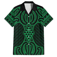Kakariki Maori Ta Moko Poutama Art Family Matching Off Shoulder Maxi Dress and Hawaiian Shirt