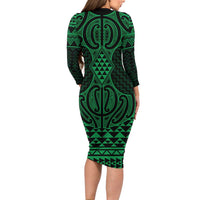 Kakariki Maori Ta Moko Poutama Art Long Sleeve Bodycon Dress