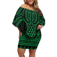Kakariki Maori Ta Moko Poutama Art Off Shoulder Short Dress