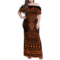 Karaka Maori Ta Moko Poutama Art Family Matching Off Shoulder Maxi Dress and Hawaiian Shirt