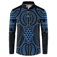 Kikorangi Maori Ta Moko Poutama Art Button Sweatshirt LT9 Blue - Polynesian Pride