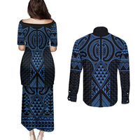Kikorangi Maori Ta Moko Poutama Art Couples Matching Puletasi and Long Sleeve Button Shirt
