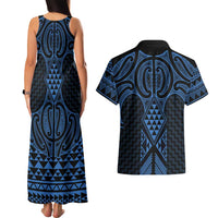 Kikorangi Maori Ta Moko Poutama Art Couples Matching Tank Maxi Dress and Hawaiian Shirt