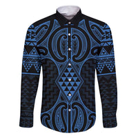 Kikorangi Maori Ta Moko Poutama Art Family Matching Off Shoulder Short Dress and Hawaiian Shirt