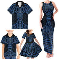 Kikorangi Maori Ta Moko Poutama Art Family Matching Tank Maxi Dress and Hawaiian Shirt