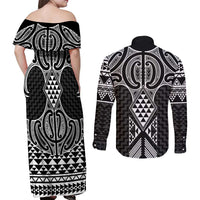 Ma Maori Ta Moko Poutama Art Couples Matching Off Shoulder Maxi Dress and Long Sleeve Button Shirt