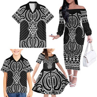 Ma Maori Ta Moko Poutama Art Family Matching Off The Shoulder Long Sleeve Dress and Hawaiian Shirt